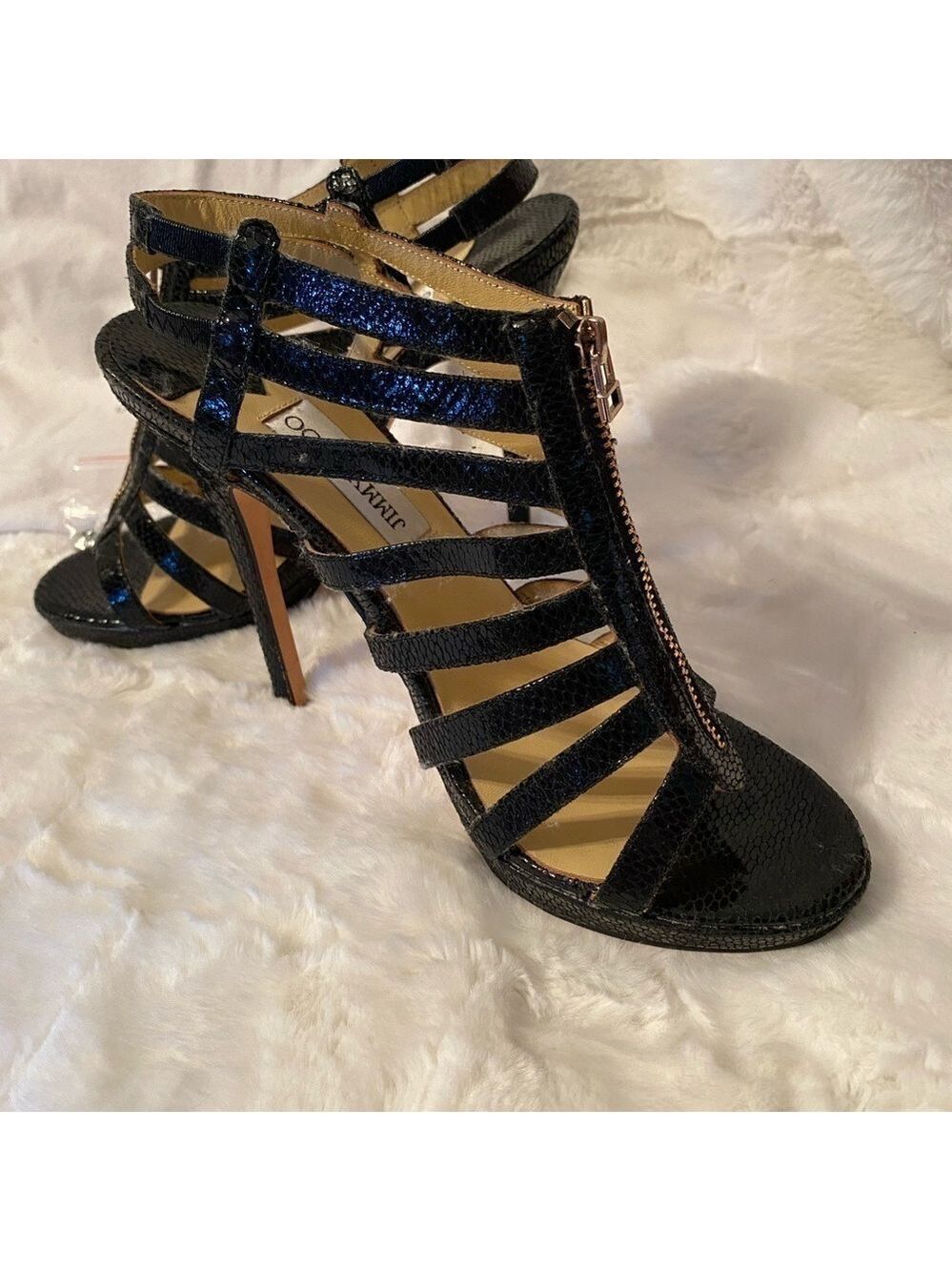 JIMMY CHOO Black GLENYS Gladiator Multistrap Caged Sandals SZ8 Vintage NEW - Picture 16 of 16
